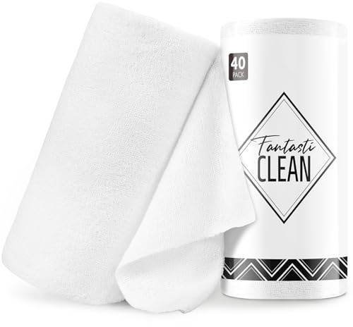 Fantasticlean Microfiber Cleaning Cloth Roll -40 Pack, Tear Away Microfiber Towels, 12 x 12, Reusable, Washable, Scratch Free, Ultra Absorbent Dishcloth for All-Around Cleaning Supplies (White)