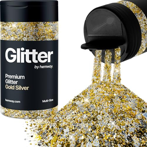 Hemway Gold Silber 5 Größe Glitzer Mischen 120g/4.2oz Fein Grob Metallisch Harz Handwerk Multi-Größe Glitzer Paillette Shaker für Epoxid, Haare Gesicht Körper Auge Nagel Kunst Festival Party