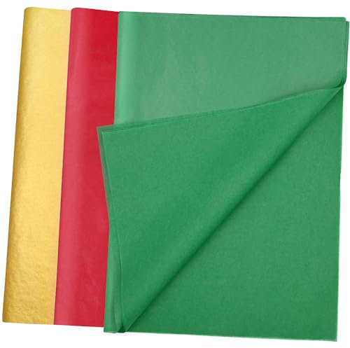 ADQUATOR Seidenpapier, 50 x 35 cm, Rot, Grün, Gold, Geschenkpapier, Großpackung für DIY-Geschenk, Hochzeit, Geburtstag, DIY-Weihnachtsdekoration, 50 Stück