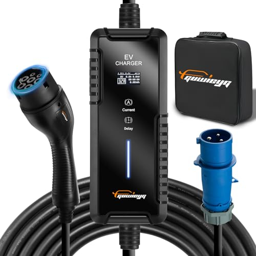 GUWIEYG Typ 2 Ladekabel CEE 7,2kW, 5M, IEC 62196 Tragbares Ladegerät für Elektrofahrzeuge mit Tragetasche, 6-32A einstellbar mit Smart App