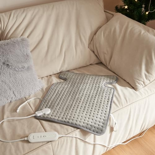 [en.casa] Elektrisches Heizkissen Calvera mit 4 Heizstufen Wärmekissen 50x40 cm Heizpad 80W Überhitzungsschutz Abschaltautomatik Matte mit 2 Bändern für Rücken, Nacken, Bauch