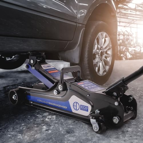 ECD Germany Hydraulischer Wagenheber bis 2,5T, TÜV/GS Zertifiziert, Hubhöhe 80-360 mm, 2X Gummiauflage & SUV-Adapter, KFZ Hydraulischer Rangierwagenheber mit 360° Rollen, PKW Radwechsel Montagehilfe