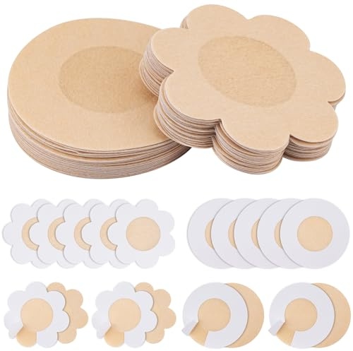 60 Pièces Protège-tétons Invisibles, Jetables Cache Tétons Nipple Cover Breast Petals Stickers, Cache Teton Femme, Respirants Couvre Seins Mamelons, Ronde & Prune