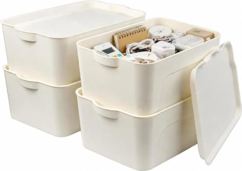 RMAN 4er Set Aufbewahrungsbox mit Deckel 5L Kunststoff (PP) Organizer Box | Stapelbar, Plastikbox, Solide und Langlebige, Küche, Bad, Schlafzimmer, Ankleidezimmer, Büro, Weiß