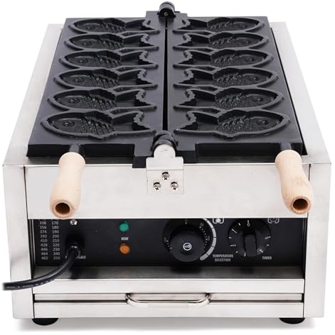 PJDDP Gofrera Tipo Pescado Comercial, MáQuina para Hacer Taiyaki Japonés Antiadherente De 6 Piezas, MáQuina para Hacer Gofres con Forma De Pez Eléctrica De 3 Kw para Panaderías,Restaurantes,Hogar