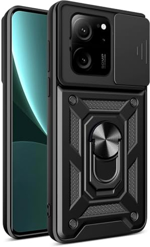 YSONCHAN Funda para Xiaomi Mi 13T 5G/Xiaomi 13T Pro 5G, Carcasa Protectora con Lente Cover, Funda Anticaída con Anillo Magnético y Soporte, Carcasa Bumper. Negro