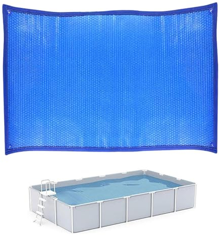 solarfolie pool solarplane pool Rechteckige Thermodecke für Whirlpools – 400 μm Solar-Sonnenringe zur Poolheizung – Blaue, robuste, rechteckige Solarabdeckung für heiße Quellen, Bäder, staubdicht(15x2