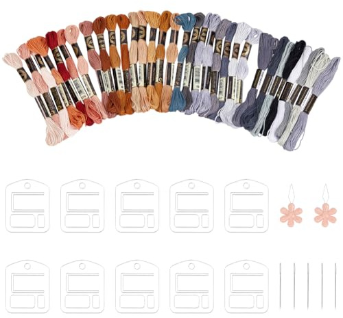 PH PandaHall 49 Stück Nähgarn-Set Braunes Stickgarn Stickgarnstrang Fäden Stickgarntropfen mit Nadeln und Nadelgeräten Stickset für Armbänder DIY-Stickgarn-Handwerk