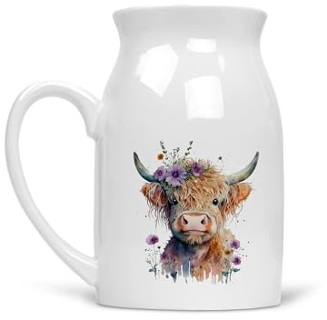 Noble & Page Charmantes Milchkännchen mit Hochlandkuh, vielseitiger Krug oder Vase, schönes handbedrucktes Geschenk, Kuh 6