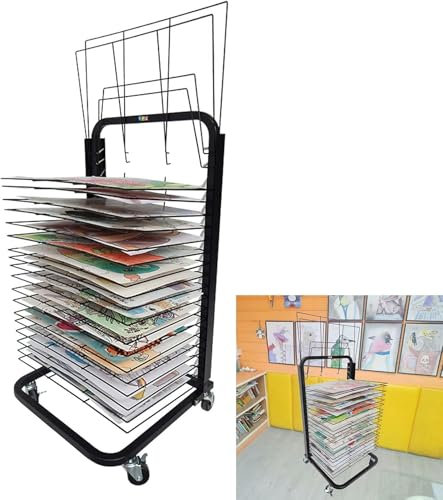 FLTRGO Zusammenklappbarer und hochklappbarer Kunst-Trockenständer für das Klassenzimmer, mobiler Farb-Trockenständer, abnehmbare Regale, Leinwandständer zur Kunstaufbewahrung