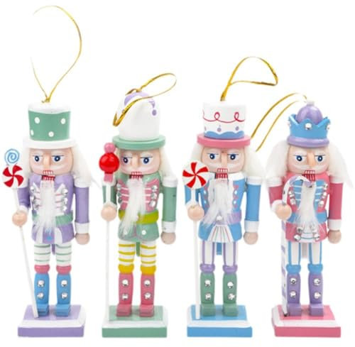 Lpitoy Décorations De Casse-Noisette De Noël, 4 Pièces, Ornements De Casse-Noisette, Décorations De Noël Suspendues en Bois, Mini Figurines De Casse-Noisette