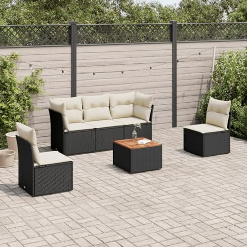 Iiaky 6-TLG. Garten-Sofagarnitur mit Kissen LoungemöBel Balkon Gartengarnitur Set Lounge MöBel Outdoor Schwarz Poly Rattan - 3255874
