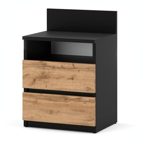 MRBLS_HOME Kommode mit 2 Schubladen - Nachttisch 40x59x32 cm (B/H/T) - Nachttischschrank für Schlafzimmer - Nachtkommode - Beistellschrank - Schlafzimmer Nachtischschränke (Schwarz Matt - Wotan)