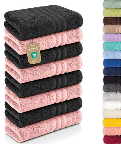 Lavea® 8er Set Handtücher 50x100 cm - Anthrazit & Pastellrosa | Elena Frottiererie, 100% Baumwolle, Saugstark & Weich, Handtücher Set, Waschbar, Gäste Handtücher, Frottierhandtuch