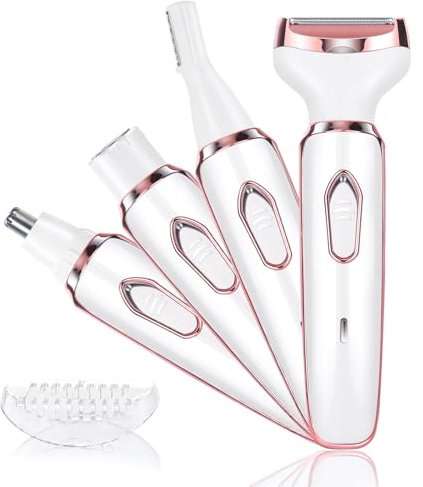 AOOWU Elektrischer Rasierer für Frauen, 4-In-1 Rasierer Damen, Gesichtshaarentferner Schmerzfreier Intimrasierer, Elektrischer Damenrasierer für Nase Achseln Intimbereich Bikinizone, USB-Aufladung