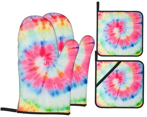 Guanti Da Forno E Presine Da Cucina Set, Tie Dye Presine Da Cucina Professionale Guanti Da Barbecue Addensare Kit Guanti Da Forno Per Cucinare Microonde Grill