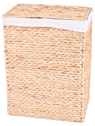 Laundry Basket Water Hyacinth Two Compartment Linen Basket with Lining | Cotton Lining, Machine Washable Two Compartment, Wicker Basket, Laundry Basket, Linen Bin, Lid
