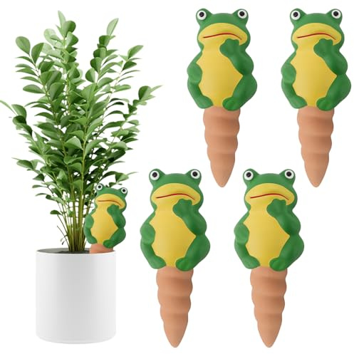 Kalolary Confezione da 4 Coni Autoirriganti in Terracotta, Globi Decorativi per Irrigazione Piante - Sistema Automatico di Innaffiatura per Piante da Interno ed Esterno (1, Rana)