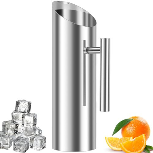 NIHUIFDPY Stainless Steel Water Pitcher Carafe, Silve Ice Guard, Rustproof Carafe for Fridge, Polished Drinking Pitcher for Serving Water Iced Tea Carafe and Other Drinks(2L)