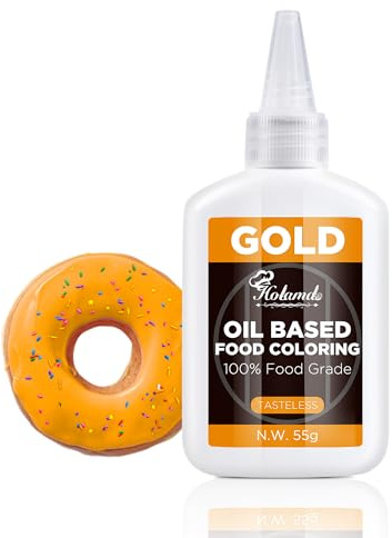 Fettlösliche Lebensmittelfarbe Gold 55g - Ölbasis Konzentrierte Flüssige Lebensmittelechte Farbe | Für Schokolade & Backwaren (Fondant, Tortendeko, Macaron, Cupcake, Zuckerguss, Ostereier)