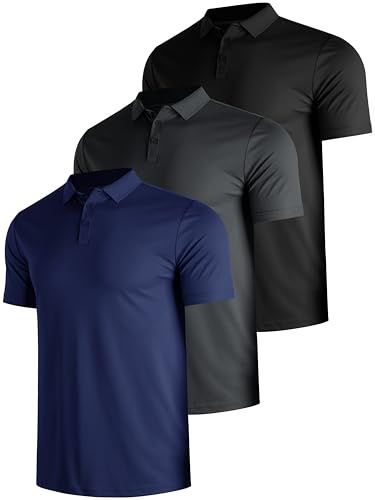 3er Pack Poloshirt Herren Kurzarm Atmungsaktiv Sport Polo Shirts Leicht Tennis Golf Polohemd Sommer Schnelltrocknend T Shirt Männer Set，2XL，3P1