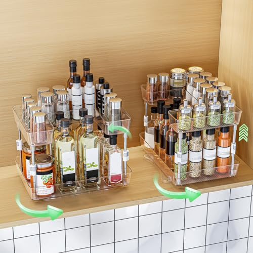 EXPSPRU 2 Pack Lazy Susan Turntable Organizer 2 Tier, 360° Rotating Condiment Organizer, Refrigerator Organizers and Storage for Cabinet, Kitchen, Countertop, Bathroom, Vanity, Non-Slip Base, Clear