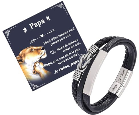 Juozyve armband herr läder svart pappa: Present till pappa son man brännare läderarmband 21,5 cm herrarmband gåvor för män