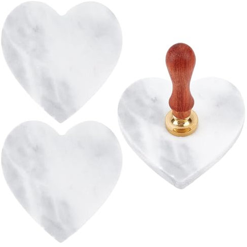 CRASPIRE 2Pcs Heart Marble Coaster Stone Drink Coasters Natural Gray Pattern Love Hearts Shaped Seal Wax Stamp Cooling Pad Tabletop Absorbent Protection for Housewarming Coffee Bar Kitchen Home Decor
