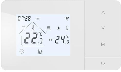 Termostato per caldaia a gas a due fili alimentato a batteria, termostato programmabile giornalmente, termostato a parete con controllo manuale