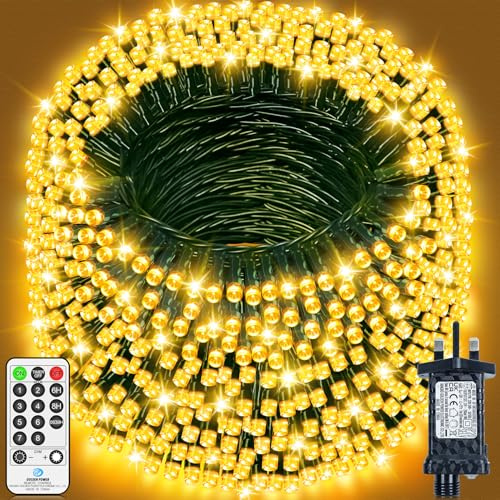 LYNNON 80M 1600 LED Christmas Lights Outdoor Fairy Lights Plug in Green Wire String Lights with Remote 8 Modes Timer Waterproof for Outside Tree Yard Patio Garden Decorations-Warm White