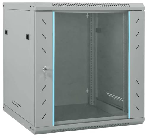 vidaXL Nätverkskabinet med lagring Grå 60 x 45 x 65 cm Stål, Modern skåp, kontorsförvaring, hållbara elektronikkomponenter, vägghängd nätverksutrustning, teknikorganisatör
