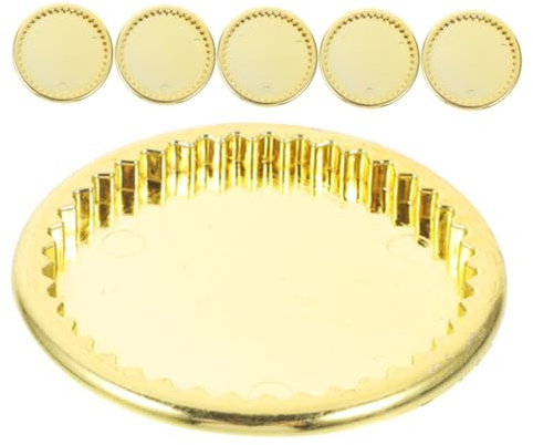 FUNOMOCYA 6 Stück Teiliges Miniatur Goldfarbene Teller Kunststoff Feine Verarbeitung Leichtes Puppengeschirr für Puppenhaus Dekoration als Mini Tablett Zubehör für Miniatur Küchen und DIY