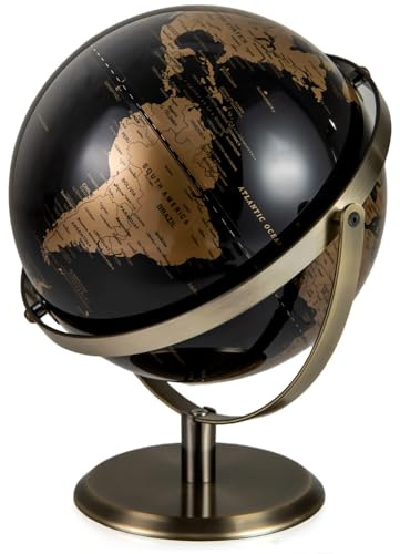 GYMAX 20/23cm World Globe, Desktop Earth Globes with Metal Stand and Non-slip Base, Educational Rotating Globe for Home Office Classroom (Black + Gold, 28 x 28 x 31 cm)