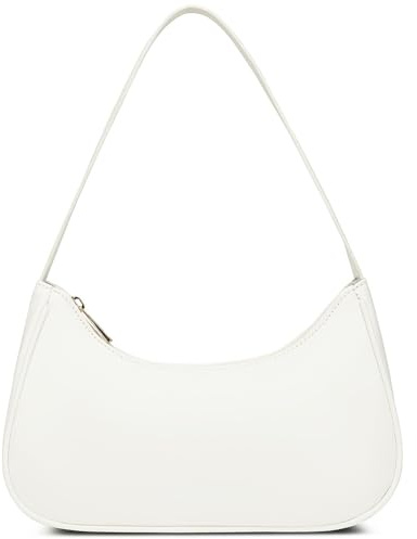 CharmBurst Bolso de hombro blanco para mujer, bolso de cuero vegano, bolso retro hobo con cremallera, bolso pequeño para adolescentes y niñas, bolso tirolesa