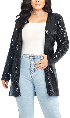 YYPBI Women's Sequin Jacket Long Sleeve Open Front Cardigan Sparkly Blazer Glitter Casual Party Clubwear Coat