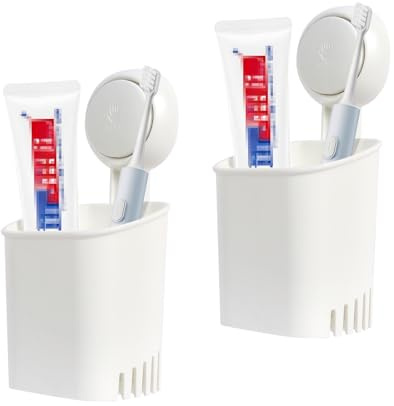 2 Pack Toothbrush Holders Wall Mounted, Waterproof Suction Cup Toothbrush Organizer No Drilling, Square Removable Toothpaste Storage for Bathroom Kitchen Shower Accessories