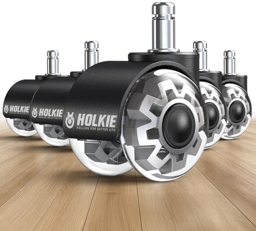 HOLKIE Juego de 5 Ruedas para Silla de Oficina 11x22mm - Ruedas de Goma Suave para Parquet y Suelos Duros - Silenciosas y Antiarañazos - Repuestos Universales para Sillas de Escritorio Gris