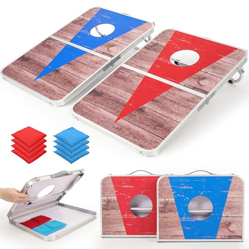 ROPODA Bean Bag Toss Spielset, tragbares Cornhole-Spielset mit 8 Wurfsäcken, leichtes Cornhole-Spielbrett mit Rand aus Aluminiumlegierung