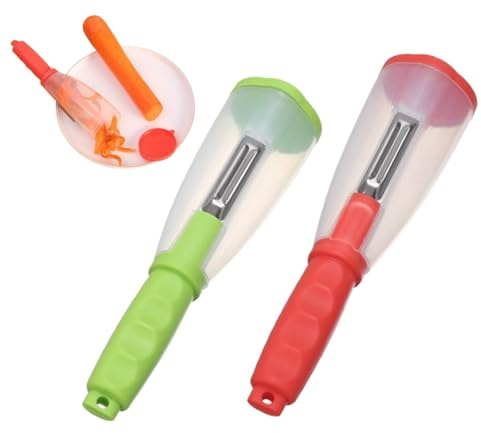 2Pc Pelapatates con contenitore| Pelas patate e verdure Pelaverdure con contenitore | Pelapatate Multifunzionale in Acciaio Inossidabile Frutta Verdura Gadget Cucina