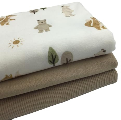 Stoffpaket Jersey-Paket Ribstrick Jersey | Rippenjersey | Forest Animals, dunkelbeige | Ökotex