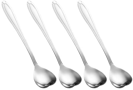 Tablespoon Long Handle Tea Spoons, 4 Pcs Ice Cream Spoons Stainless Steel Heart Shaped Coffee Spoon Set Stirring Spoon for Coffee Tea Dessert Sugar