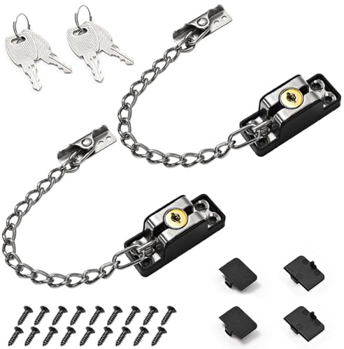 Monlech 2 Pack Security Chain Door Latch with Key,Security Chain Lock, Child Safety Window Limiter for Child, Puertas, Bedroom, Apartment & Hotel Doors (Silver Chain)