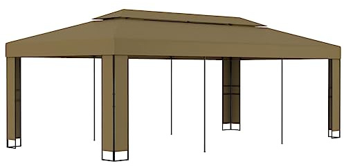 Nqyjm Tenda a padiglione con tetto doppio, 3 x 6 m, colore: tortora, 180 g/m², tenda da giardino, stabile, per spiaggia, matrimoni, campeggio