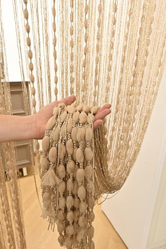 Daliena Fadenvorhang Insektenschutz Türvorhang Lang BxH100x200cm Champagner | Scheibenvorhänge Modern Fliegenvorhang, Dekorative Gardine & Fadengardine für Terrassentür, Raumteiler, Hochzeit 1 Stück