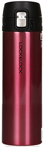LOCK & LOCK Edelstahl Trinkflasche - NEW FEATHER LIGHT VACUUM BOTTLE - Einhand Thermobecher to go - Vakuum Isolierflasche für Kaffee, Tee u.a. 500ml Ruby-Red