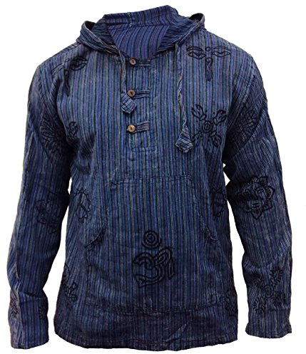 SHOPOHOLIC FASHION Män stentvättad randig hippy farfar skjorta, BLÅ, XL
