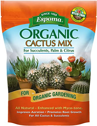 Espoma Organic Cactus Potting Soil Mix, Natural & Organic Soil for Cactus, Succulent, Palm, and Citrus Grown in containers Both Indoors and Outdoors, 4 qt, Pack of 2