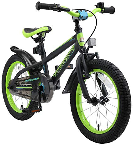 BIKESTAR Kinderfahrrad 16 Zoll für Mädchen und Jungen ab 4-5 Jahre | 16er Kinderrad Mountainbike | Fahrrad für Kinder Schwarz & Grün | Risikofrei Testen