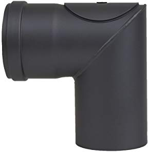 LANZZAS Pelletrohr Bogen 90° 1x abgewinkelt (Spitzwinkel) - Durchmesser 80 mm - Farbe: schwarz-metallic - mit Reinigungsöffnung