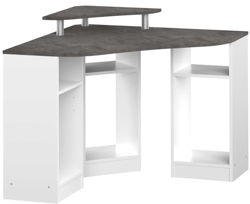 Symbiosis Corner, Scrivania ad Angolo Bianca ed Effetto Cemento 94x94x83,4 cm